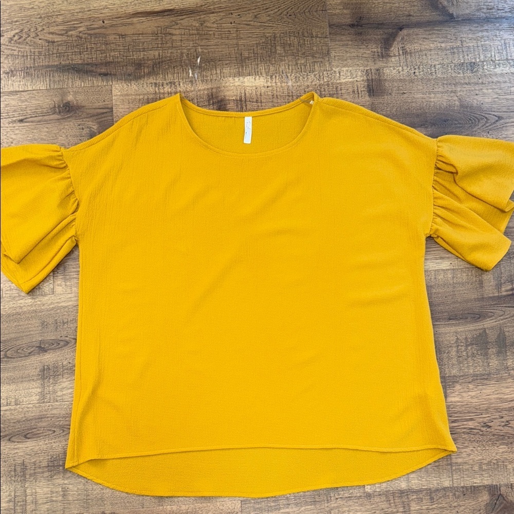 Red Lolly Women's Mustard Yellow Ruffle Sleeve Top